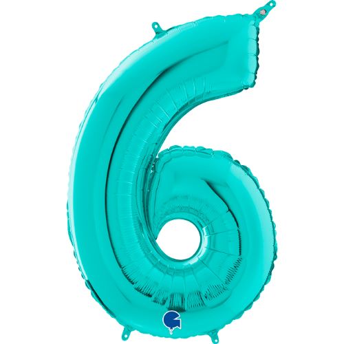 Folienzahl 6 türkis 26 in / 66cm mit Helium und Gewicht