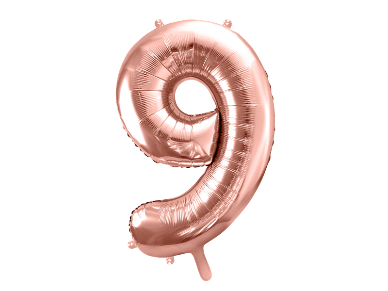 Folienzahl 9 rosegold 34 in / 86cm mit Helium und Gewicht