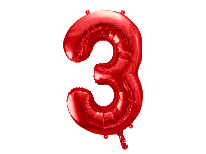 Folienzahl 3 rot 34 in / 86cm mit Helium und Gewicht